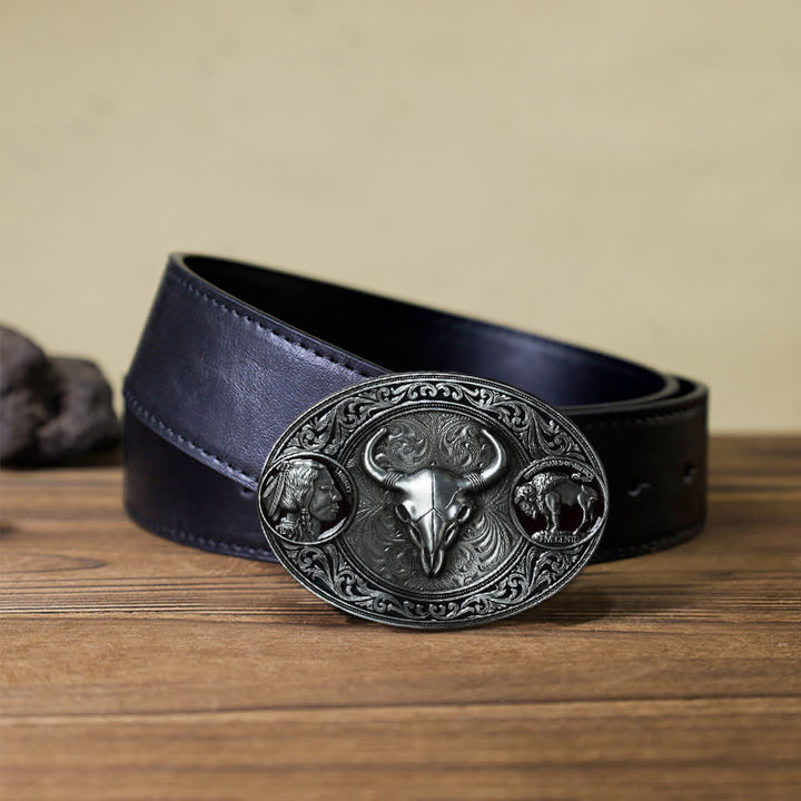 Ceinture en cuir à boucle pour homme avec tête de mort typiquement occidentale