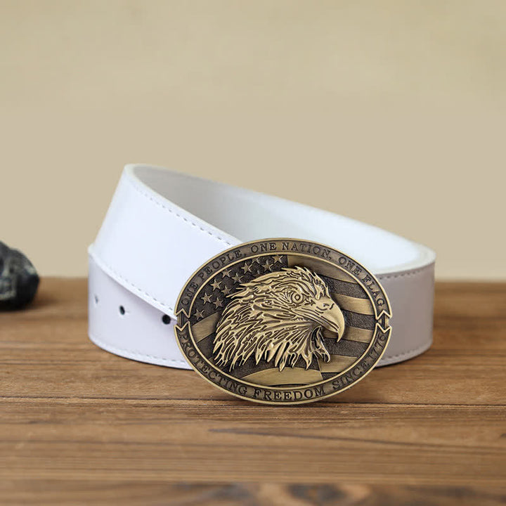 Ceinture en cuir à boucle patriotique pour homme avec drapeau américain et aigle à tête blanche