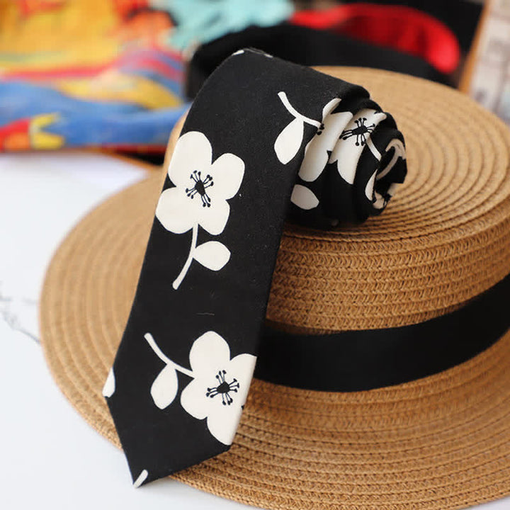 Cravate fine élégante à motif floral pour homme