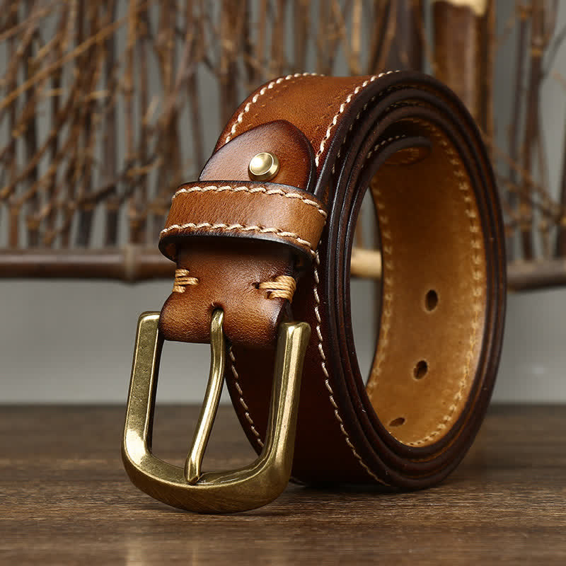 Ceinture en cuir de vachette cousue de luxe pour homme