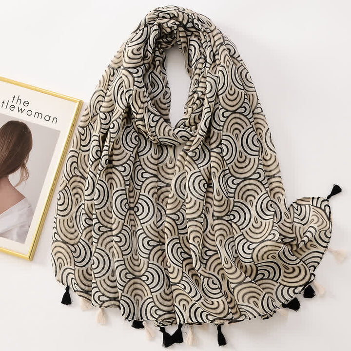 Écharpe fine à pompon et motif papillons floraux pour femme