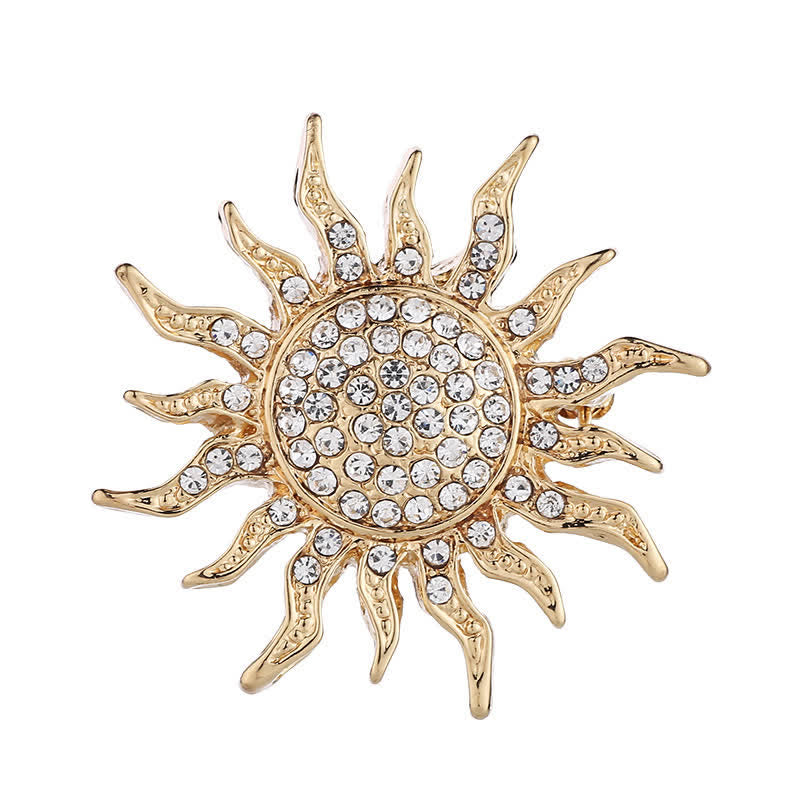 Broche en strass pour homme avec motif soleil éclatant