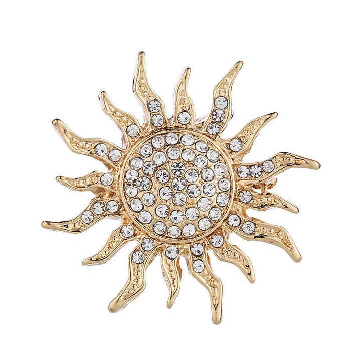 Broche en strass pour homme avec motif soleil éclatant