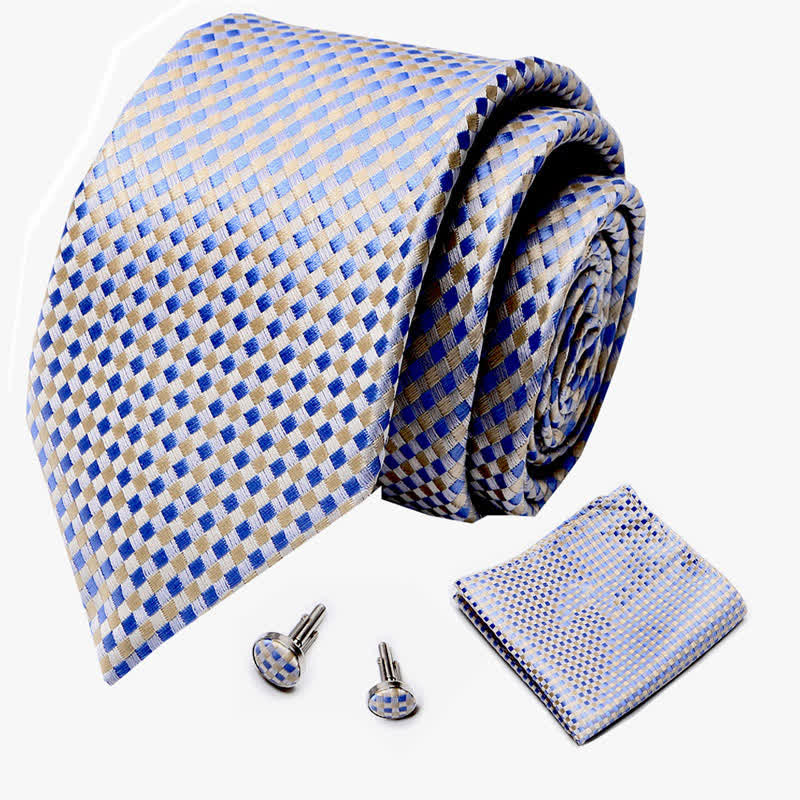 Lot de 3 cravates tissées à carreaux jaunes et bleues pour homme 