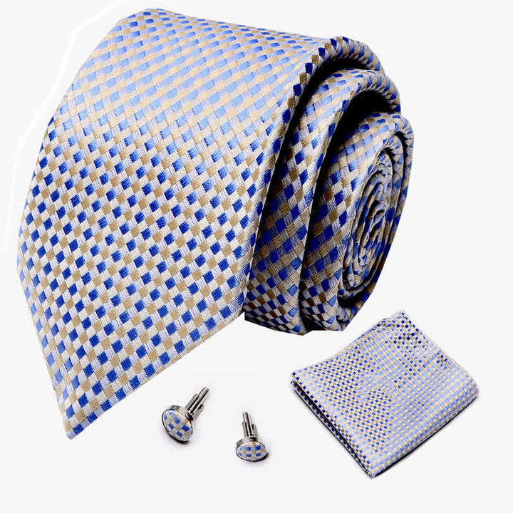 Lot de 3 cravates tissées à carreaux jaunes et bleues pour homme 