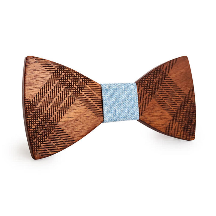 Nœud papillon en bois à motif damier étoilé pour homme