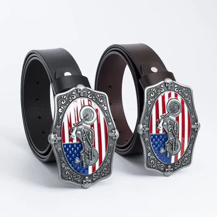 Ceinture en cuir pour homme avec tête de mort et drapeau américain