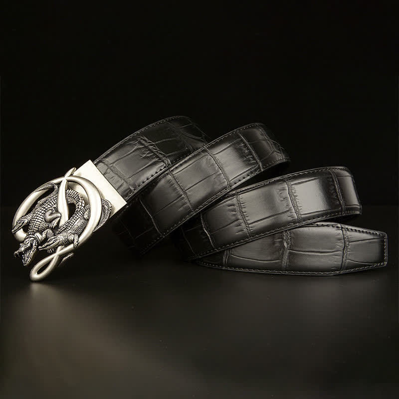 Ceinture en cuir à motif alligator avec boucle en crocodile pour homme