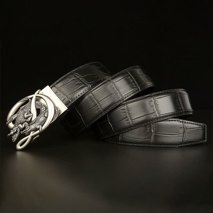 Ceinture en cuir à motif alligator avec boucle en crocodile pour homme
