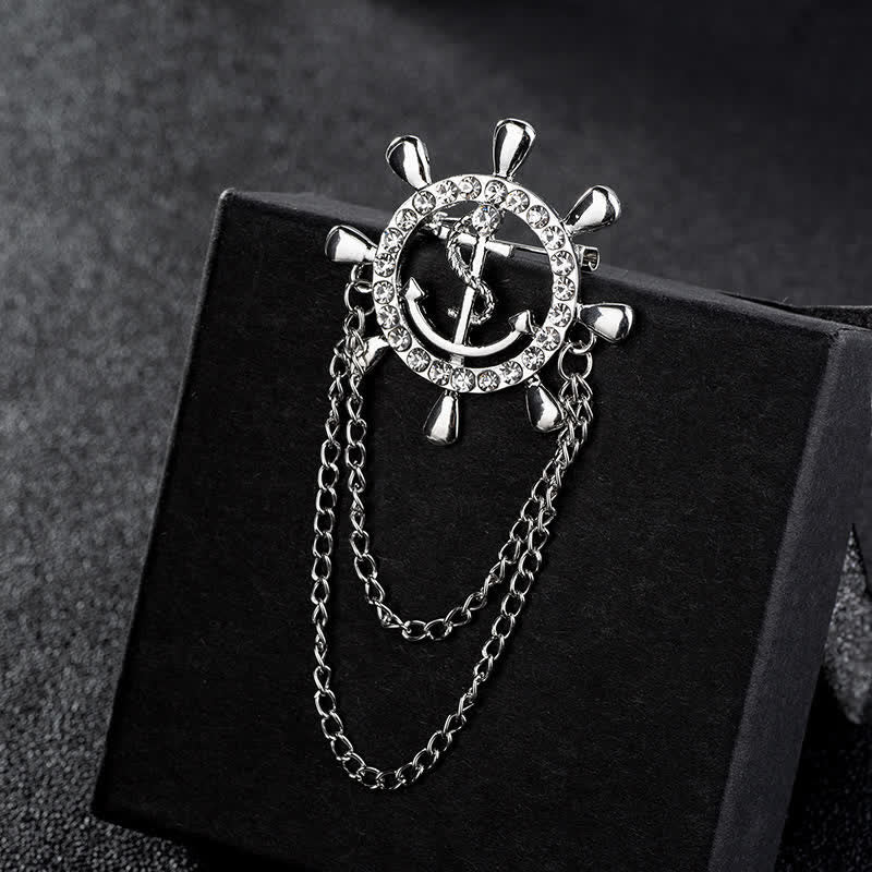 Broche pour homme représentant une chaîne d'ancre de roue de navire de la marine