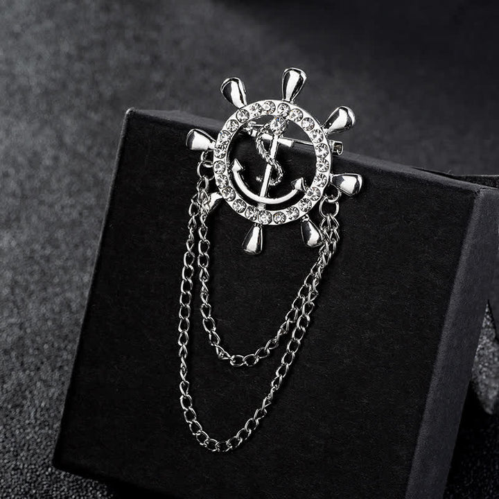 Broche pour homme représentant une chaîne d'ancre de roue de navire de la marine