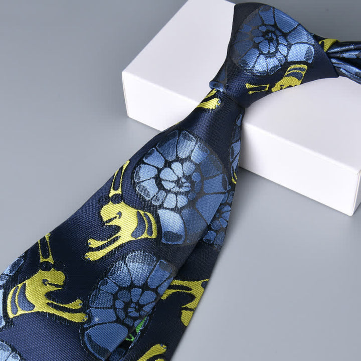 Cravate florale bleu marine et jaune pour homme avec motif escargot