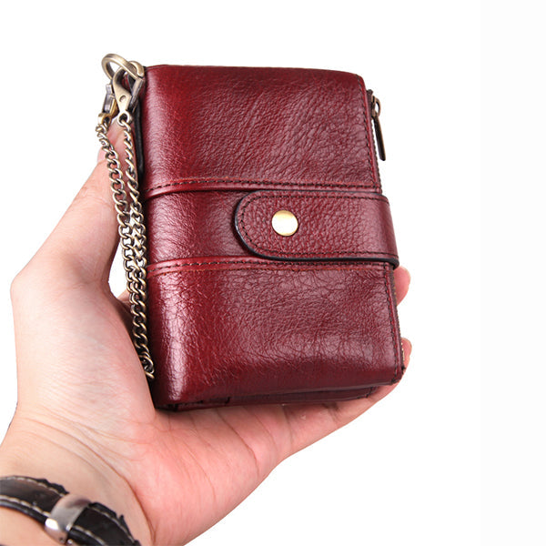 Portefeuille rétro antivol en cuir véritable avec chaîne