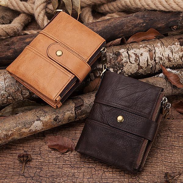 Portefeuille rétro antivol en cuir véritable avec chaîne