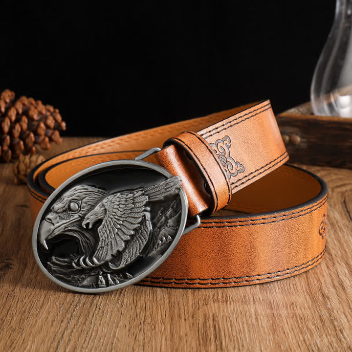 Ceinture en cuir avec boucle en forme d'aigle à tête sculptée blanche pour homme