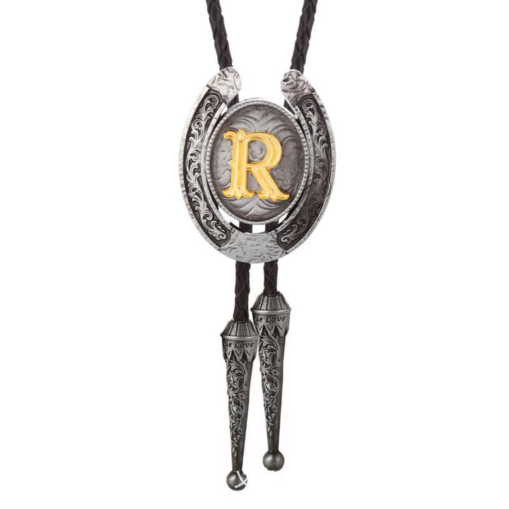 Cravate Bolo moderne avec initiales de A à Z en forme de fer à cheval de style occidental - Argent - R - image 48
