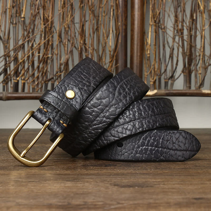 Ceinture en cuir à motif peau de bison gaufré pour homme
