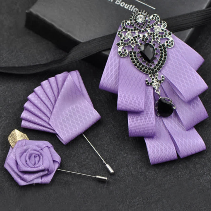 Ensemble de 3 nœuds papillon à carreaux noirs et strass