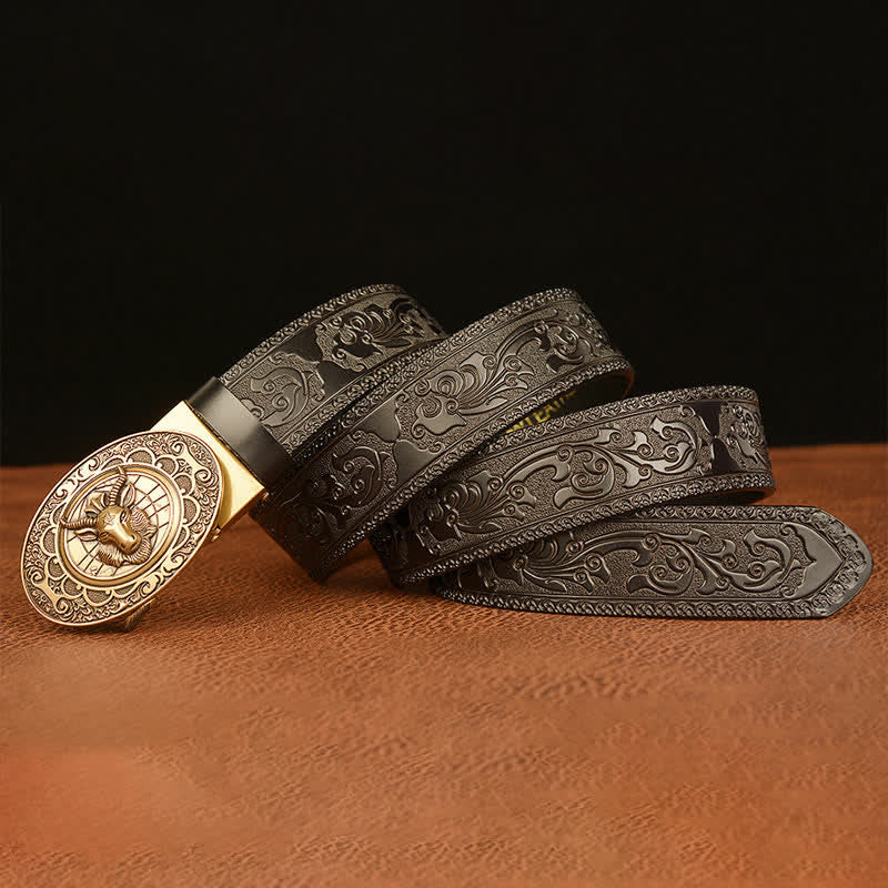 Ceinture en cuir à boucle classique pour homme avec tête de mouton