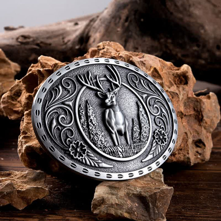 Ceinture en cuir à boucle ovale pour homme avec motif cerf forestier