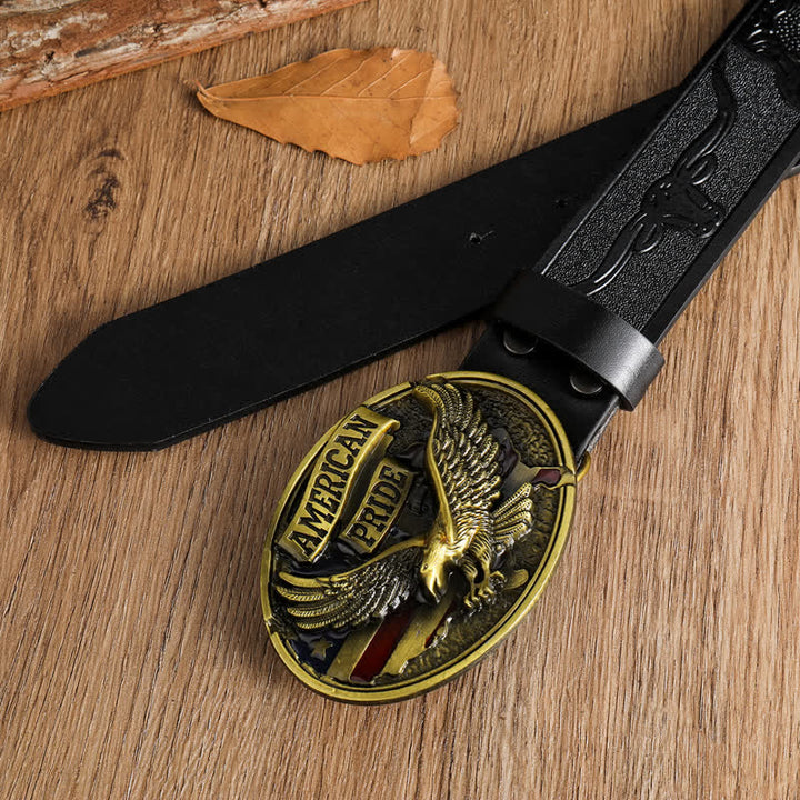 Ceinture en cuir pour homme avec motif aigle à tête blanche American Pride