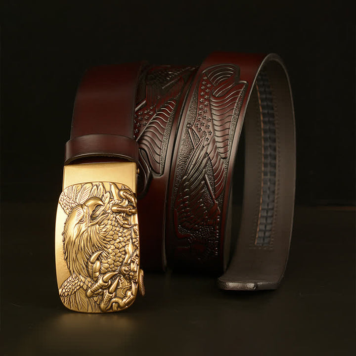 Ceinture en cuir à boucle automatique vintage pour homme avec ailes d'aigle