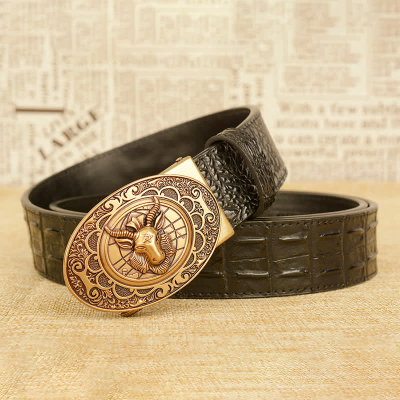 Ceinture en cuir pour homme à motif alligator et chèvre sauvage