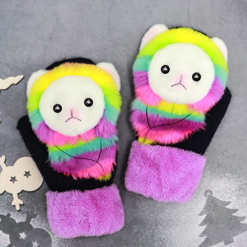 Gants mitaines en fourrure d'animaux mignons pour femmes