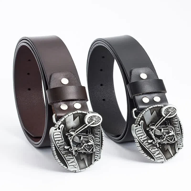 Ceinture en cuir pour homme avec tête de mort et squelette de motard