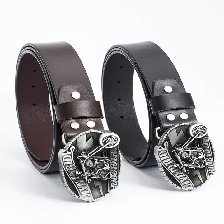 Ceinture en cuir pour homme avec tête de mort et squelette de motard