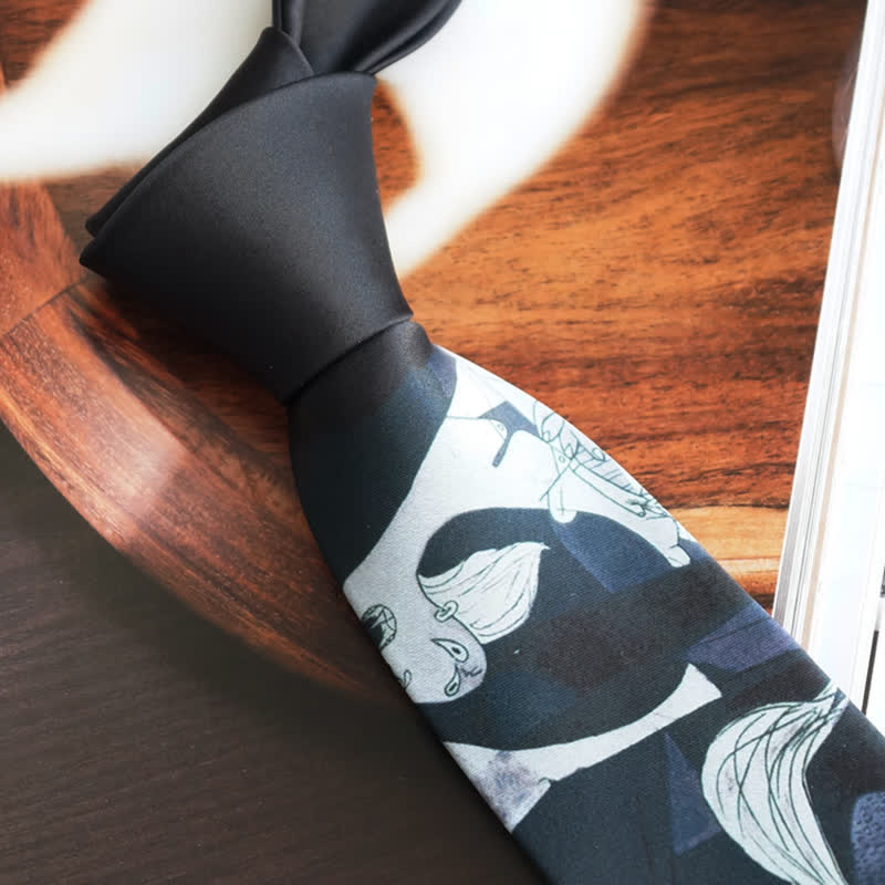 Cravate pour homme avec peinture d'art noire Guernica