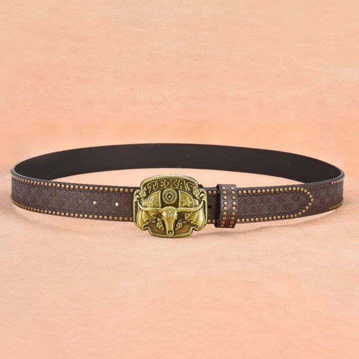 Ceinture en cuir à rivets style bœuf Longhorn antique pour homme