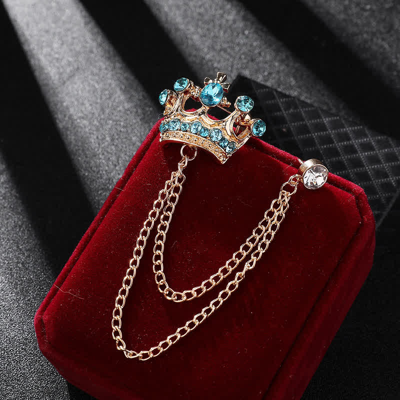 Broche en chaîne et strass pour homme avec couronne rétro - Or et turquoise - image 14