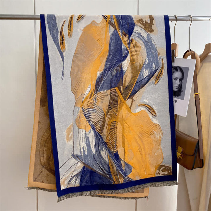 Écharpe épaisse à motif de peinture à l'huile pour femme avec magnifique scène