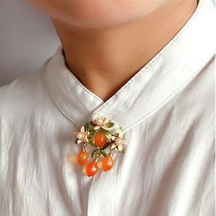 Broche pastorale pour femme en forme de fruit orange et baies