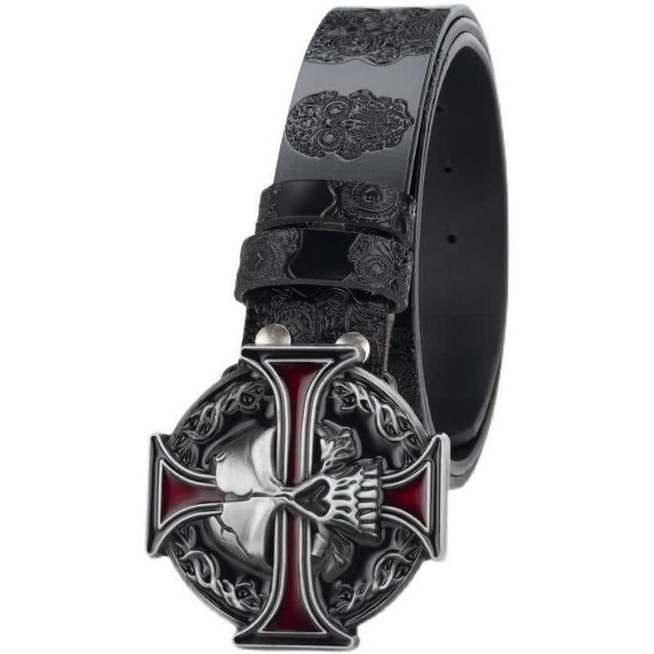Ceinture en cuir à motif tête de mort en relief pour homme