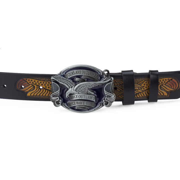 Ceinture en cuir pour homme avec drapeau américain Soaring Eagle