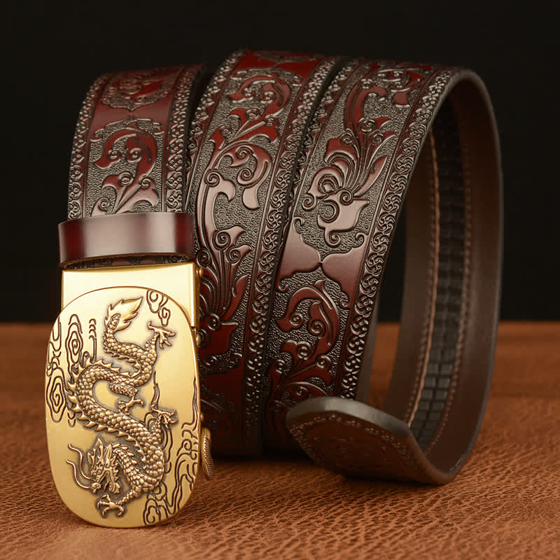 Ceinture en cuir pour homme avec dragon planant dans le ciel