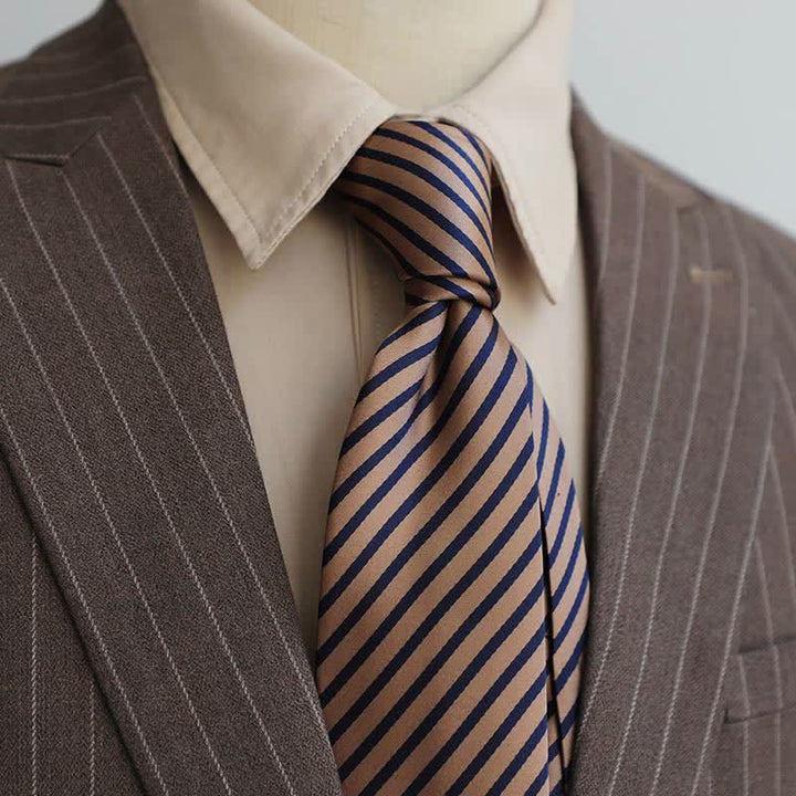 Cravate à rayures pour homme, série couleurs café, motif cachemire - image 0