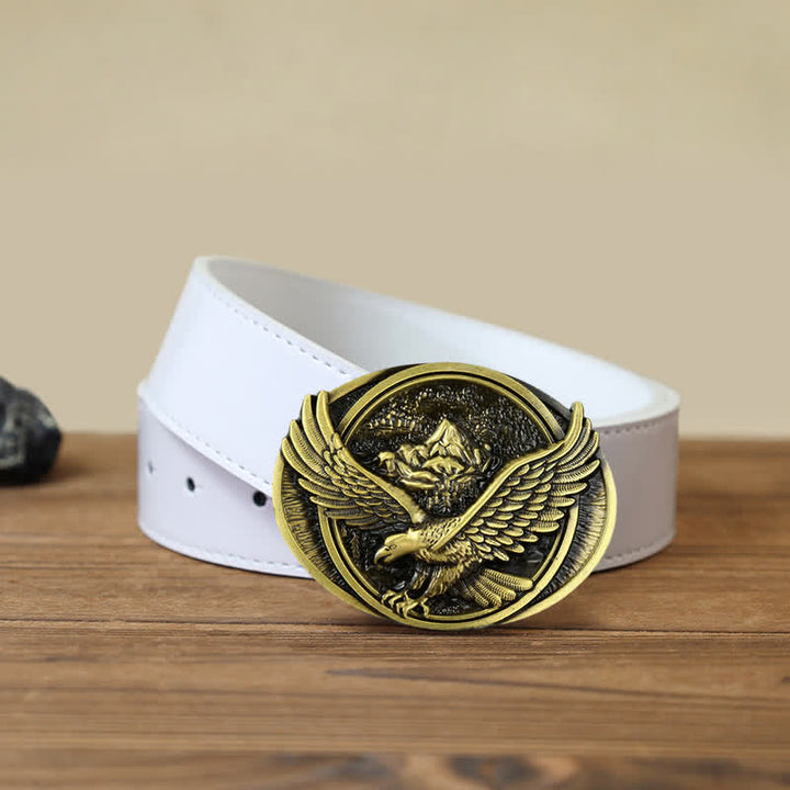 Ceinture en cuir à boucle pour homme avec motif d'aigle volant dominant