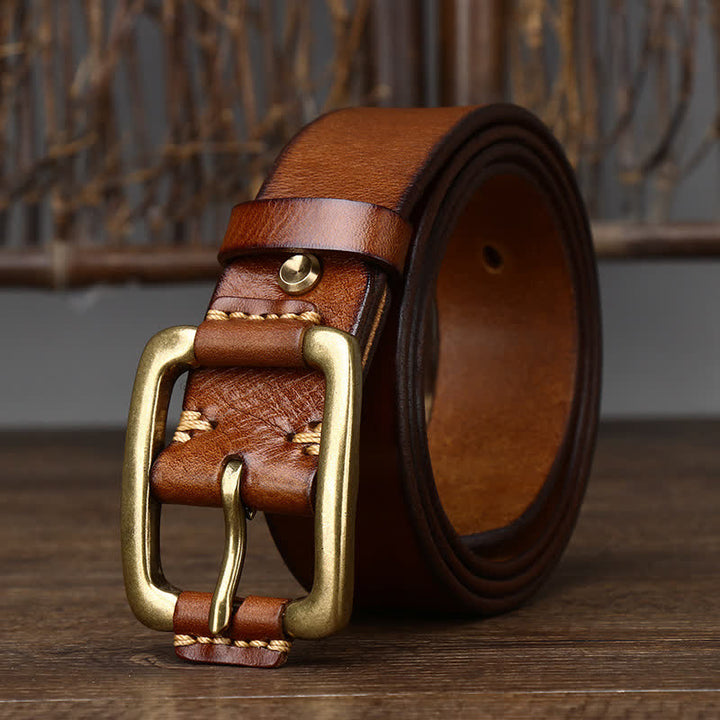 Ceinture en cuir à boucle en cuivre épais pour homme