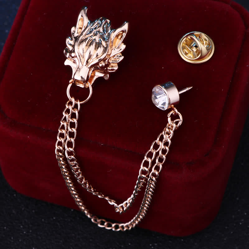 Broche chaîne pour homme représentant le loup du roi de la forêt