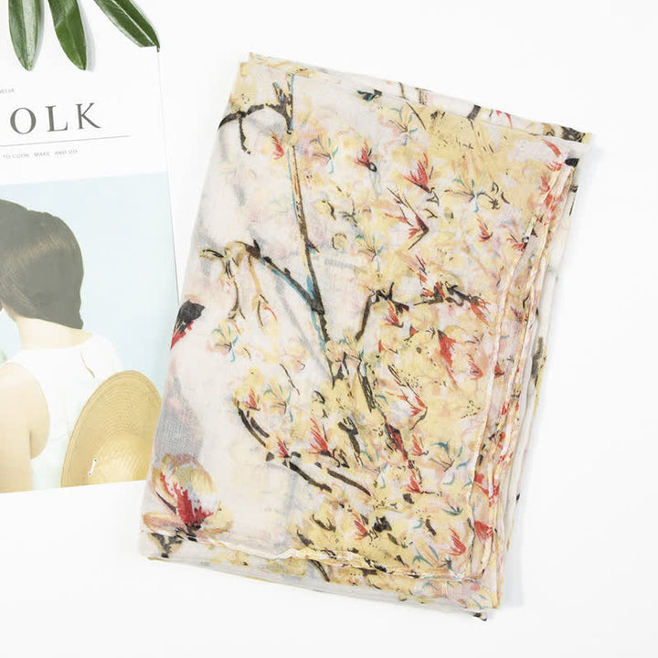 Écharpe légère à imprimé floral et oiseaux pour femme