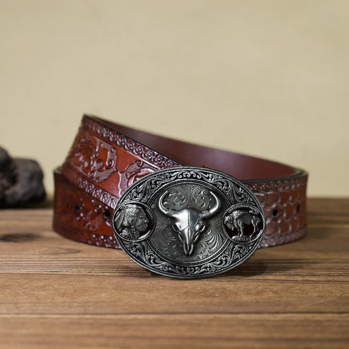 Ceinture en cuir à boucle pour homme avec tête de mort typiquement occidentale
