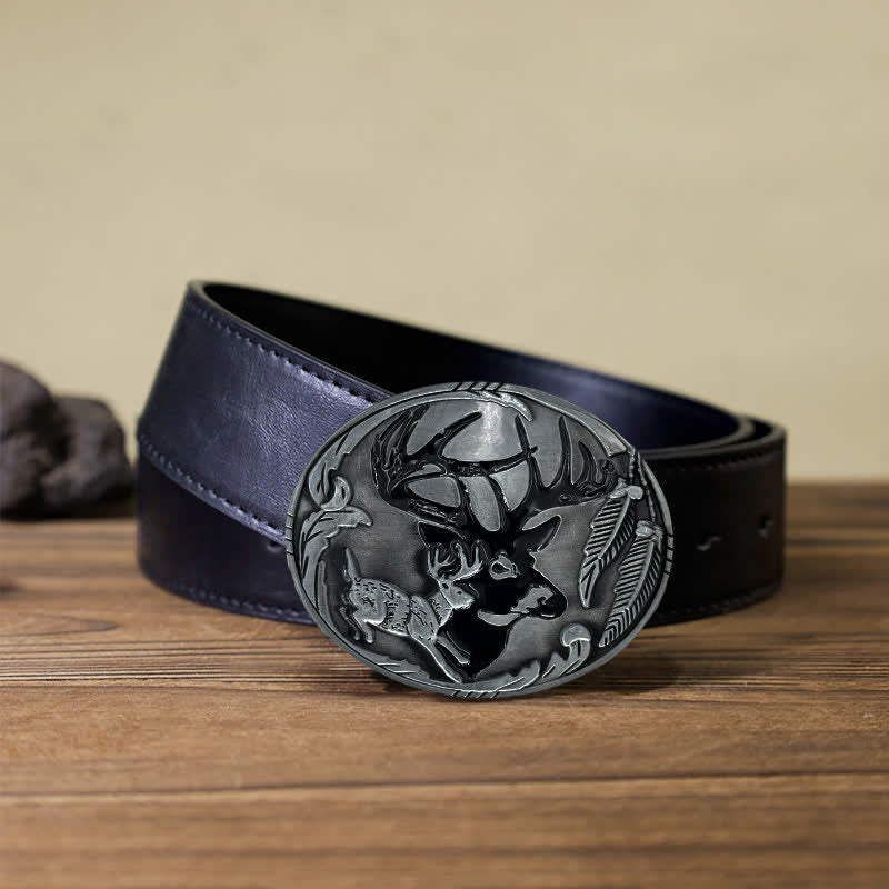 Ceinture en cuir à boucle en forme de bois de cerf pour homme