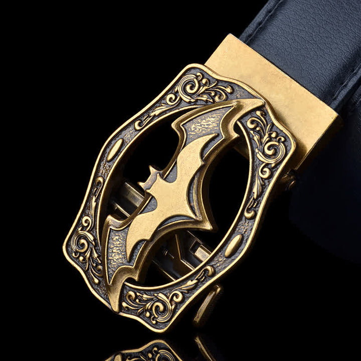 Ceinture en cuir à boucle creuse pour homme avec motif chauve-souris