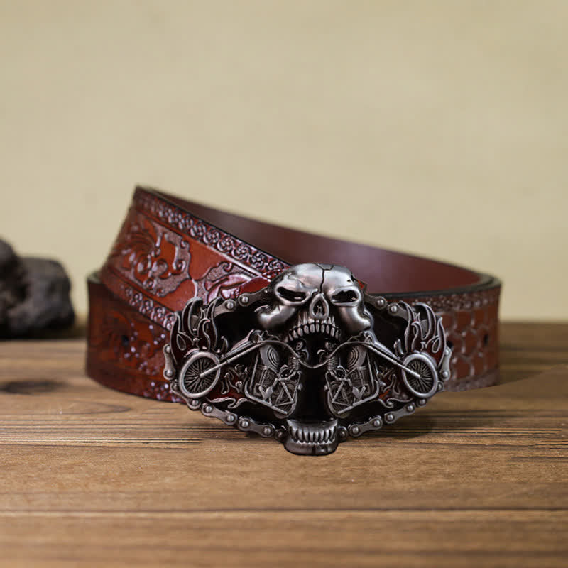 Ceinture en cuir à boucle tête de mort pour homme avec tête de mort et fantôme