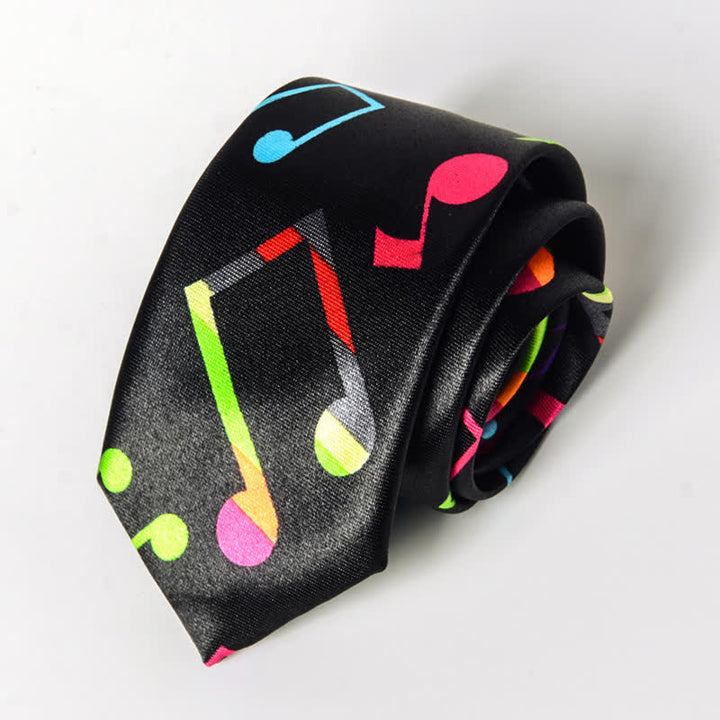 Cravate pour homme avec notes de musique de piano - Note noire et colorée - image 14