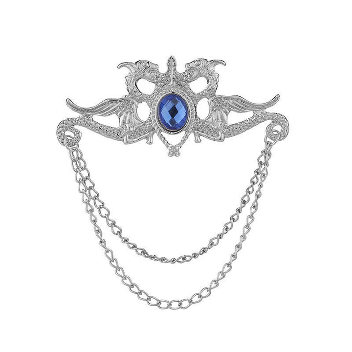 Broche à pampilles en cristal et dragon vintage pour homme