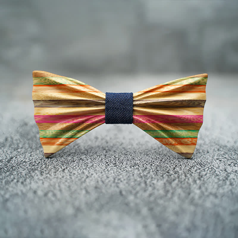 Lot de 2 nœuds papillon en bois froissés arc-en-ciel pour homme